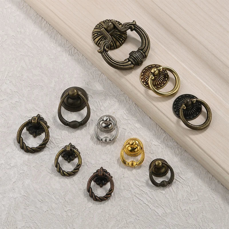 Antique Vintage European Antique Bronze Single-Hole Ring Pulls - Drawer/Cabinet Hardware - for Furniture