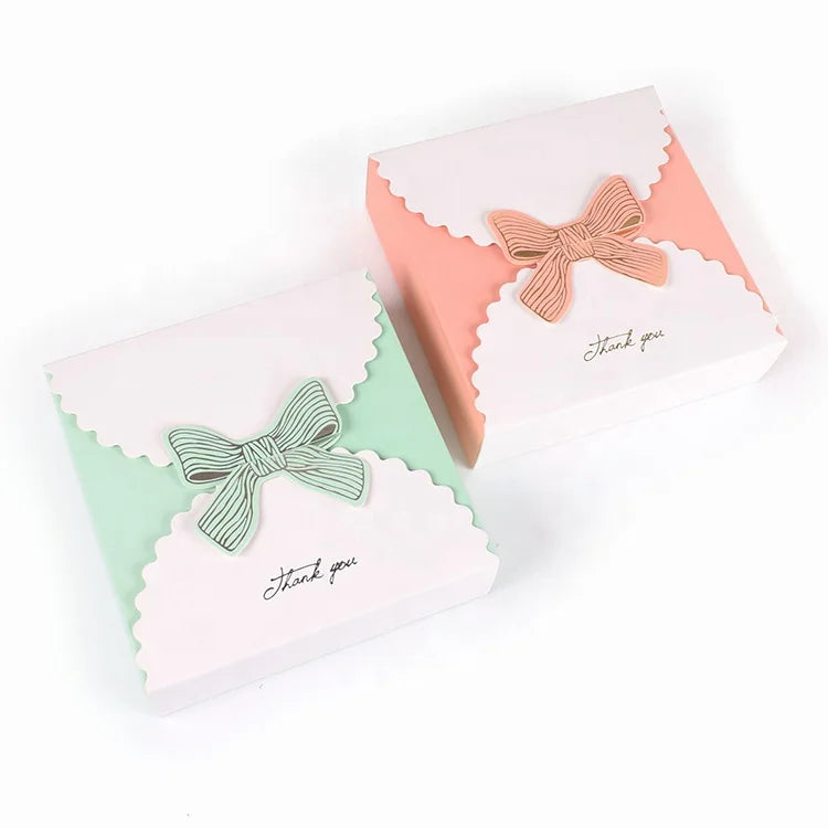 Luxury Gold Foil Thank You Wedding Fancy Bowknot Candy Box Small Folding Cardboard Box Hand Baked Snack Packaging Paper Box