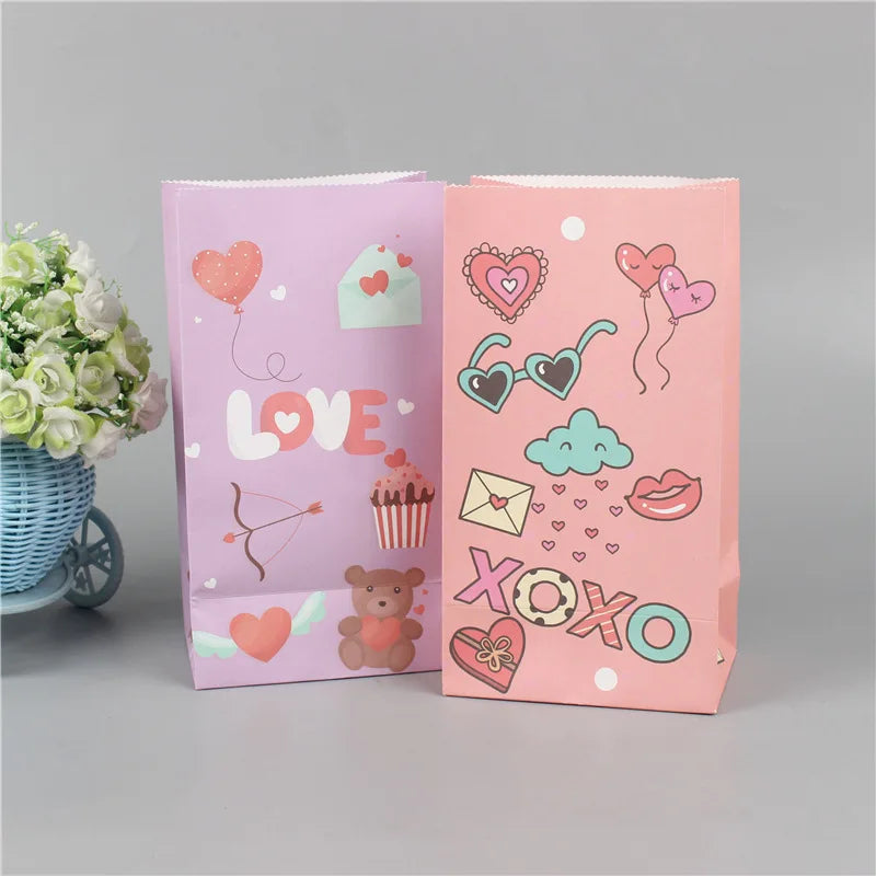 Creative Cartoon Holiday Gift Candy Square Bottom Kraft Paper Bags Handmade Customizable for Baking Desserts
