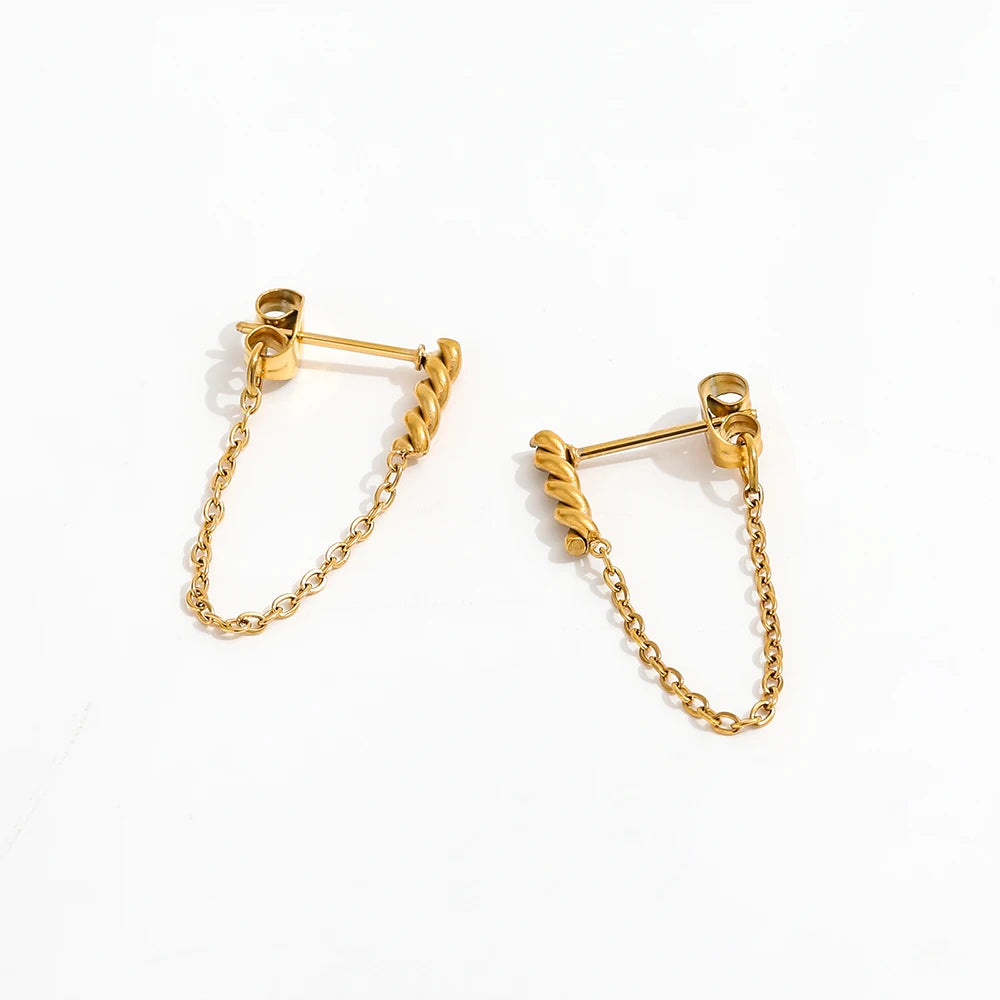 Fenny Jewelry Fashion Rope Limk Chain Tassel Dangle Hoop Earring Trendy for Women Wholesale Stainless Steel Ladies Jewelry MegaBDM