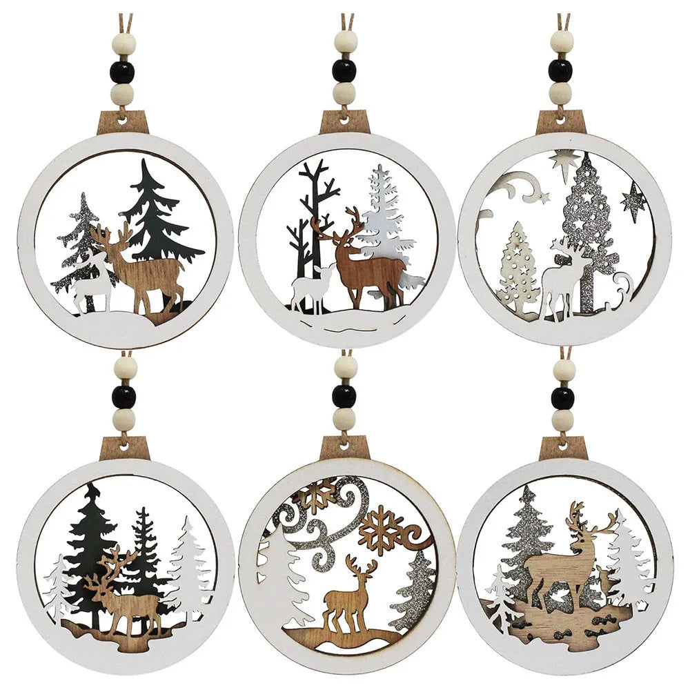 Hot Sale Retro Round Boxwood Christmas Tree Ornaments Personalized Christmas Decor Laser Cut Hanging 8.3x9.8cm