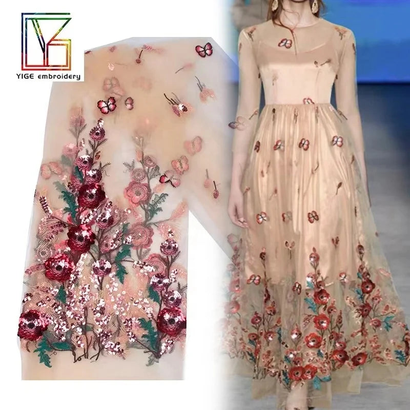 Factory Cheap Hot Sale Bridal Dress Luxury Tulle swiss Lace Colour 3D Sequin Beaded Embroidery Lace Fabric for Dress