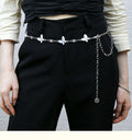 Women's Fashion Trend Silver & Black Butterfly Diamond Alloy Buckle Waist Chain Metal Belts