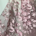 Rose Pink 3D Floral Applique Designer Lace Fabric