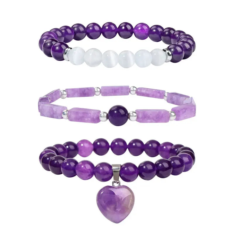 3pcs/set Natural Stone Beaded Bracelet Set for Women Gift Healing Crystal Love Charm Stone Bracelet Trendy Jewelry