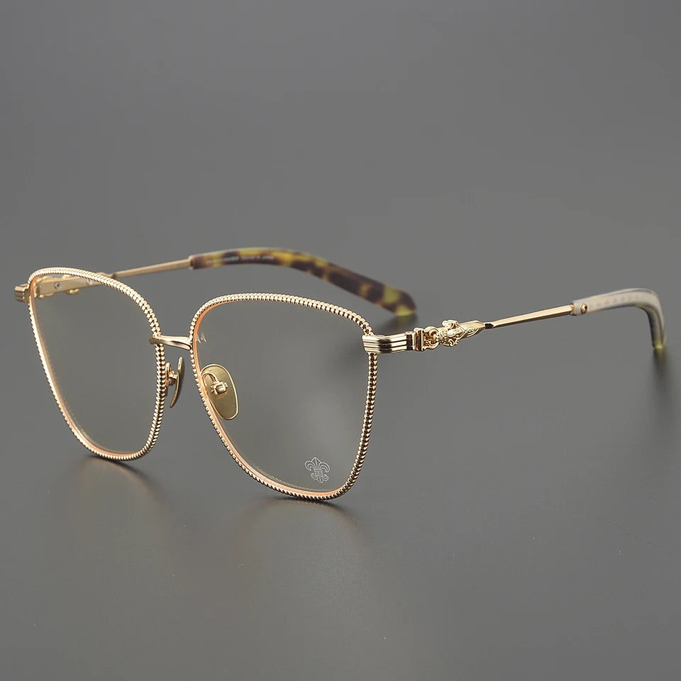 CH8104 Hot Selling Large Frame Titanium With Strange Shapes Carved Patterns Shimmering With Golden Leopard Print Glasses Frames
