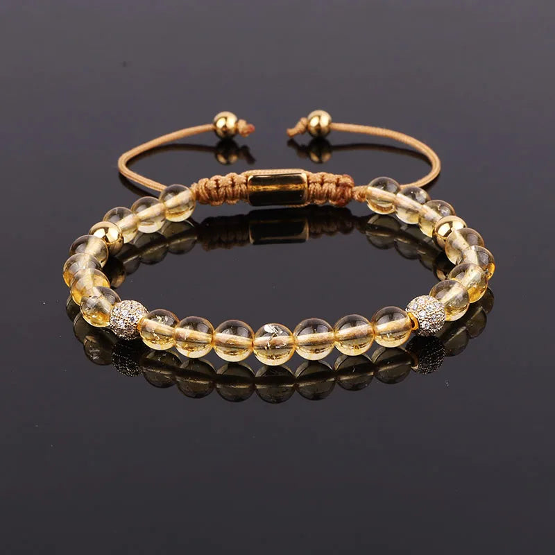 New Design Gemstone Citrine Stone CZ Pave Ball Custom Friendship Macrame Bracelet Women