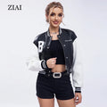 Customized logo Winter Clothes for Women Thread Leather Sleeves Baseball Jacket Top