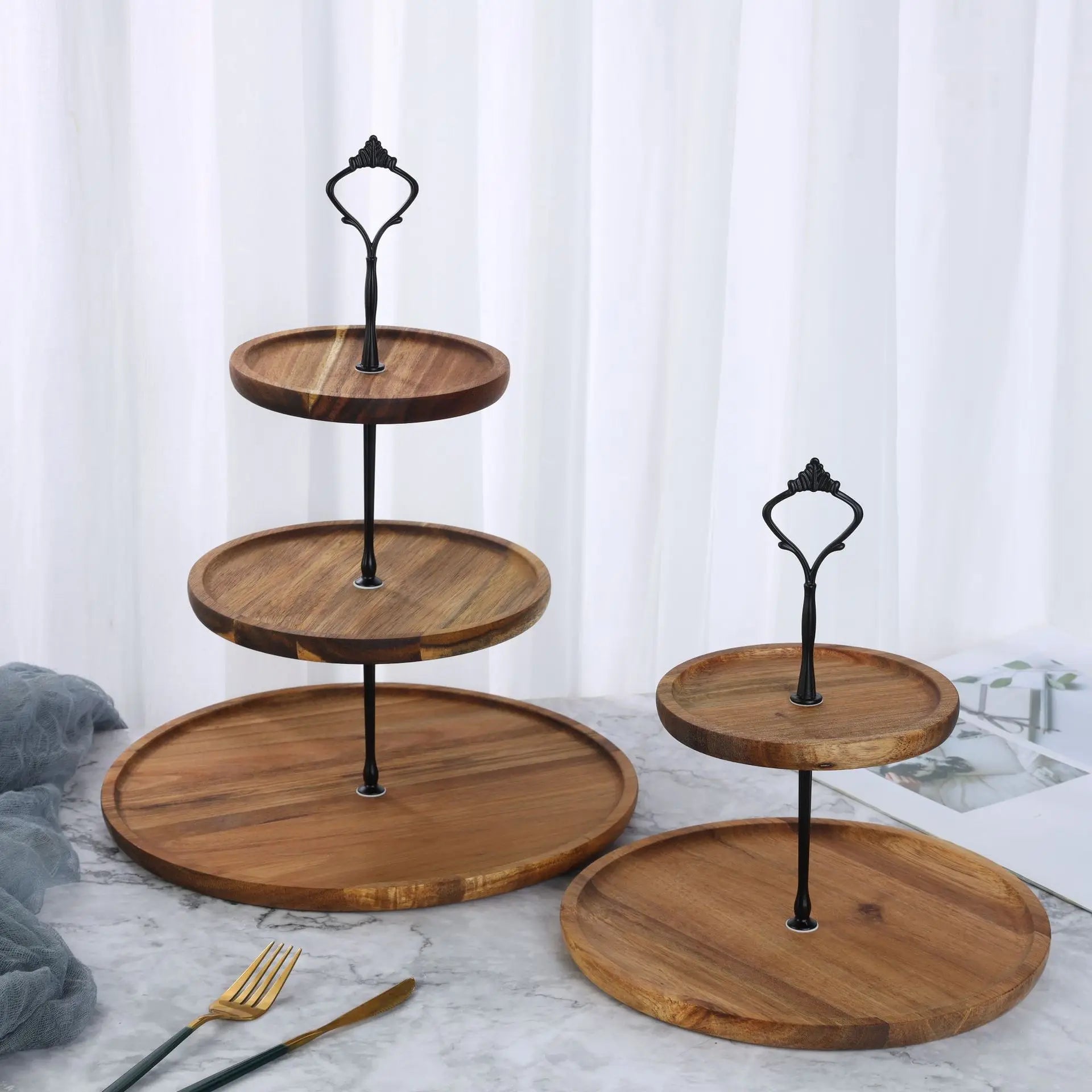 Multi-Layer Wooden Cake Stand Wedding Birthday Parties Three-Layer Display Tray Pastry Cakes Spoon-Friendly Kitchen Accessory