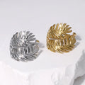 Beimai OEM Ring Manufacturer Wholesale Leaf Shaped Design Gold Stainless Steel Open Ring