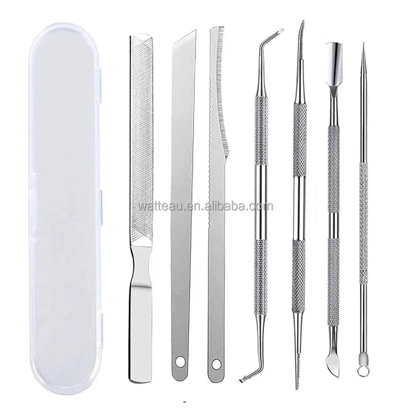 7pcs Professional Stainless Steel Multi-function Manicure Pedicure Tool Set Nail Clippers Callus Removers Acne Needle Picks