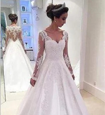 AL1415 Elegant Women's Wedding Dress 2025 Long Sleeves with Crystal & Ruffles Decor Sweetheart Bridal Weeding Gown