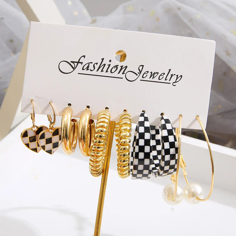 New Arrival Fashion Jewelry 5 Pair/Set Metal Ear Ring Creative Enamel love Earrings Pendants Ins Hoop Gold Earrings Sets