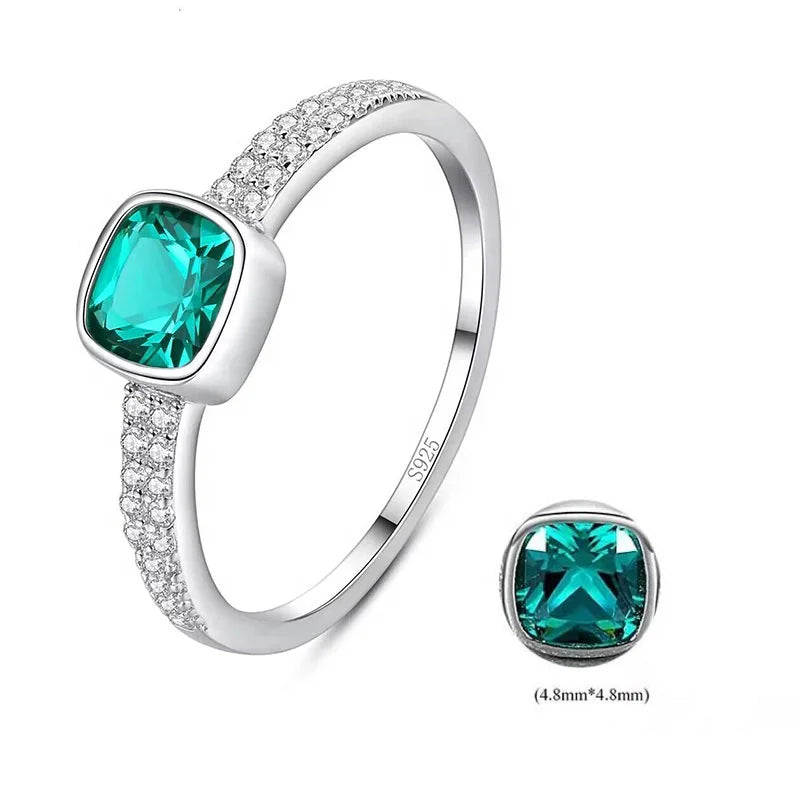OHALAN 925 Sterling Silver Engagement Rings Emerald Gemstone Fashion Jewelry Promise Rings Wedding Bands for Women Anniversary