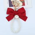 Fashion Luxury Bow Keychain Pearl Wrist Strap Cute Bowknot Cheer Key Rings Bag Charm Pendent Bow Pearl Keychain Women Key Chains