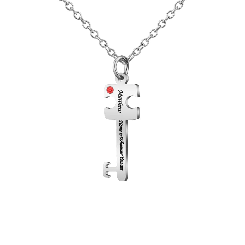 Women's Custom Gold-Plated Stainless Steel Necklace with Geometric Key Pendant Trendy Link Chain Jewellery