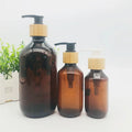 Custom100ml  200ml 300ml 400ml 500ml Amber Green boston Round Transparent Plastic PET Shampoo Hair Oil Bottle With Bamboo Lotion
