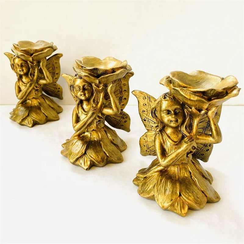 Wholesale Crystal Sphere Holder Golden fairy butterfly Resin Stand for Handicraft Decoration