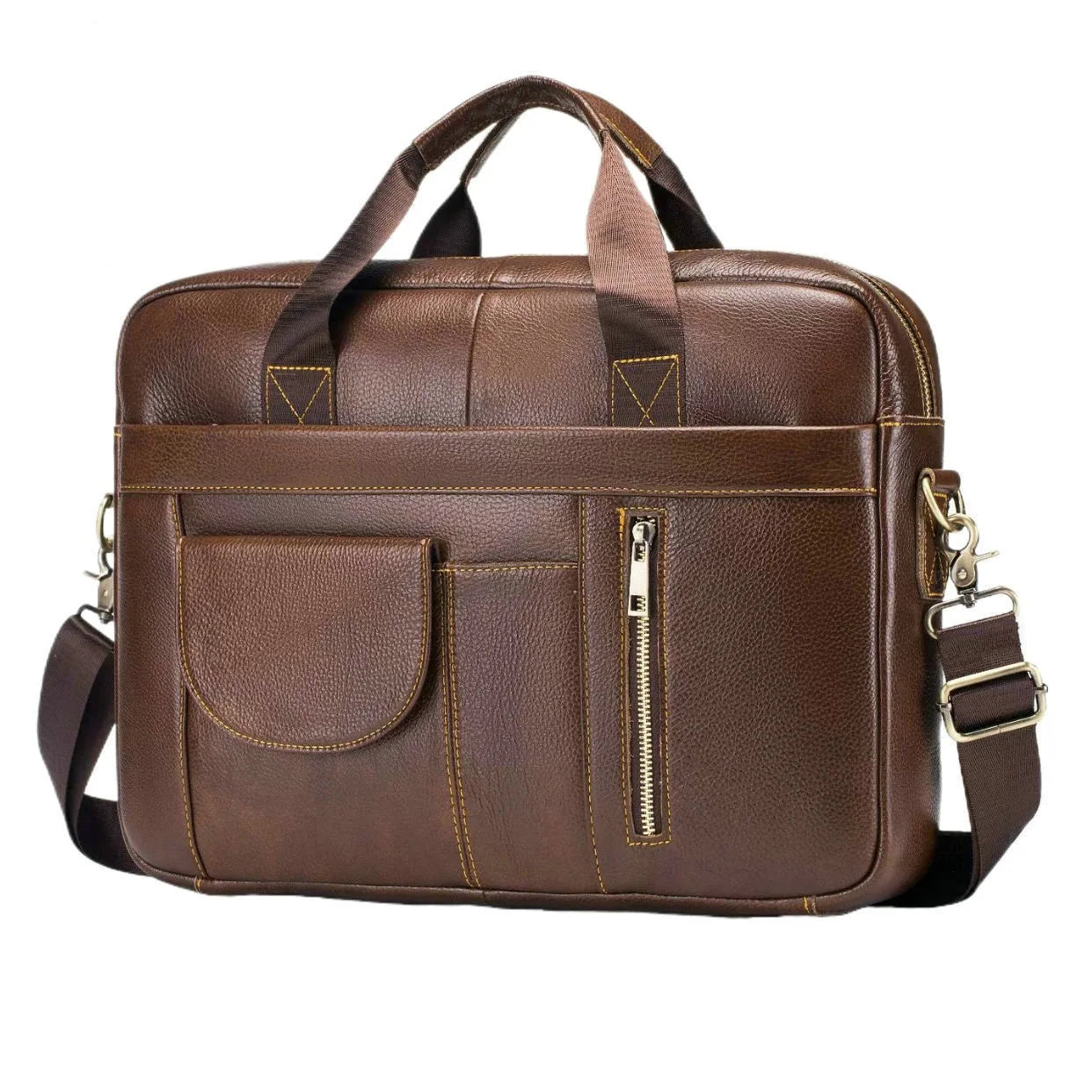 Vintage Luxury Cowhide Genuine Leather Briefcase Laptop Shoulder Sleeve Bag 14 Inch Business Office Messenger for Men