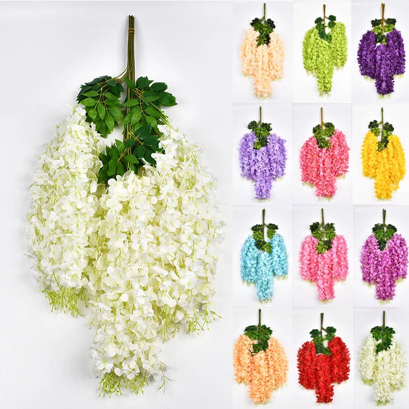 Artificial Wisteria Vine Wisteria Silk Flower Garland Trailing Plants Hanging Flowers for Wedding Garden Home Party Decorations