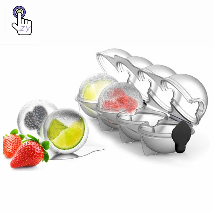 4 Cavity Ice Cubes Maker Form Ball Ice Molds Removable Silicone Whiskey Cocktail DIY Round Ball Ice Grid for Kitchen