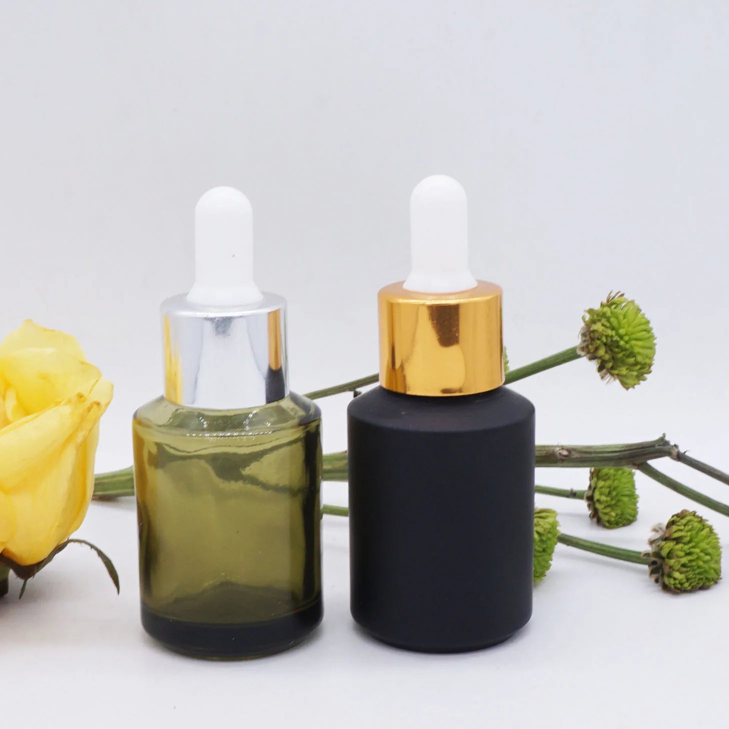 2oz Sloping Shoulder Olive Green Black Dropper Bottle Uv Glass Oval