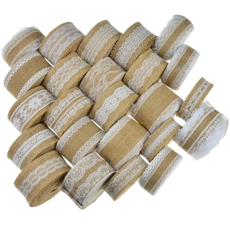 Factory Sale Packing Accessory 5cm Wide 5M Long Burlap Ribbon Roll Braid Hemp Rope Jute Burlap Lace Ribbon for Decoration