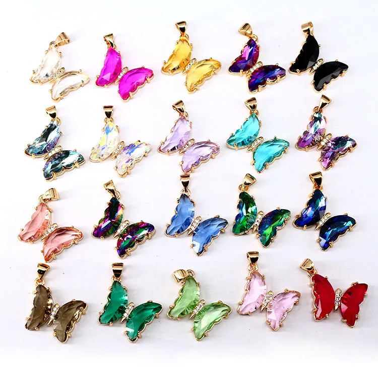 CZ8508 New Simple Gold Plated Brass rainbow clear Colored CZ Zircon Crystal butterfly Pendant for Jewelry Necklace Making