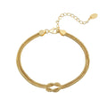 RINNTIN SB196 925 Sterling Silver Gold Plated Corn Chain Knot and Bar Bracelet Double Layer Chain Bracelet Jewelry for Women