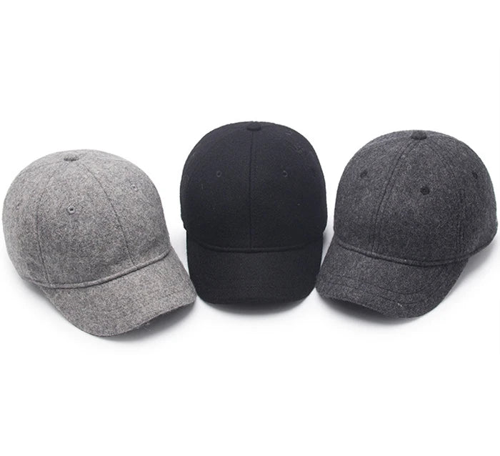 Hot Sale Winter Men Black Short Brim 6 Panel Wool Felt Baseball Hats Winter Wool Sports Baseball Cap