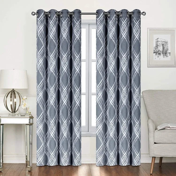 XinLan Unique Window Treatment Hotel Bedroom Polyester Blue Geometric Jacquard Blinds and Curtains