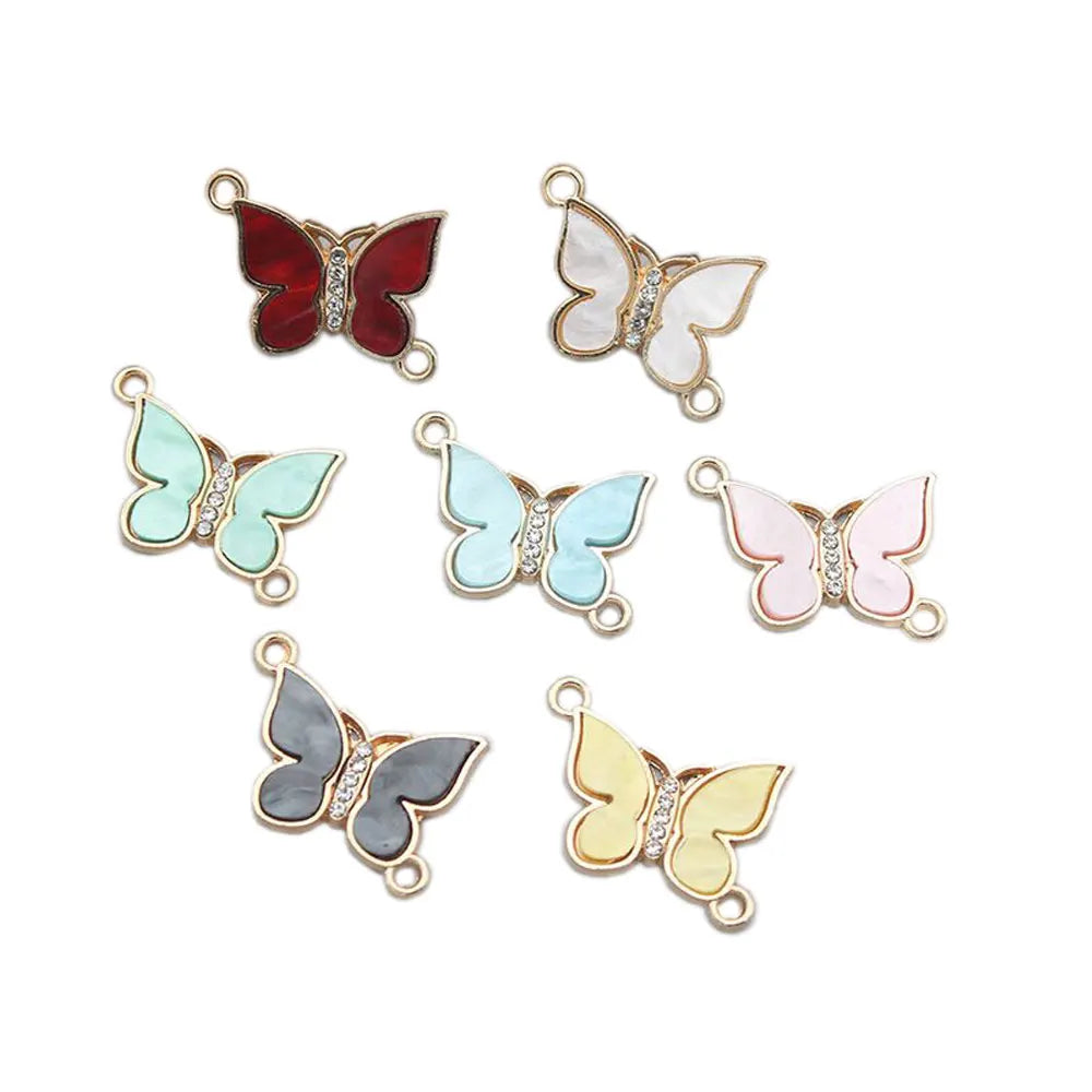 100 PC Little Cute Butterfly Shape Charm Connector DIY Jewelry Bracelet Necklace Pendant Charms Gold Tone Enamel Floating Charm