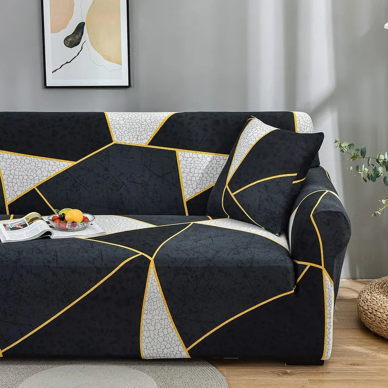 Modern Elastic Sofa Cover Set for 3-2-1 Seater Couches Printed Striped Polyester Slipcovers