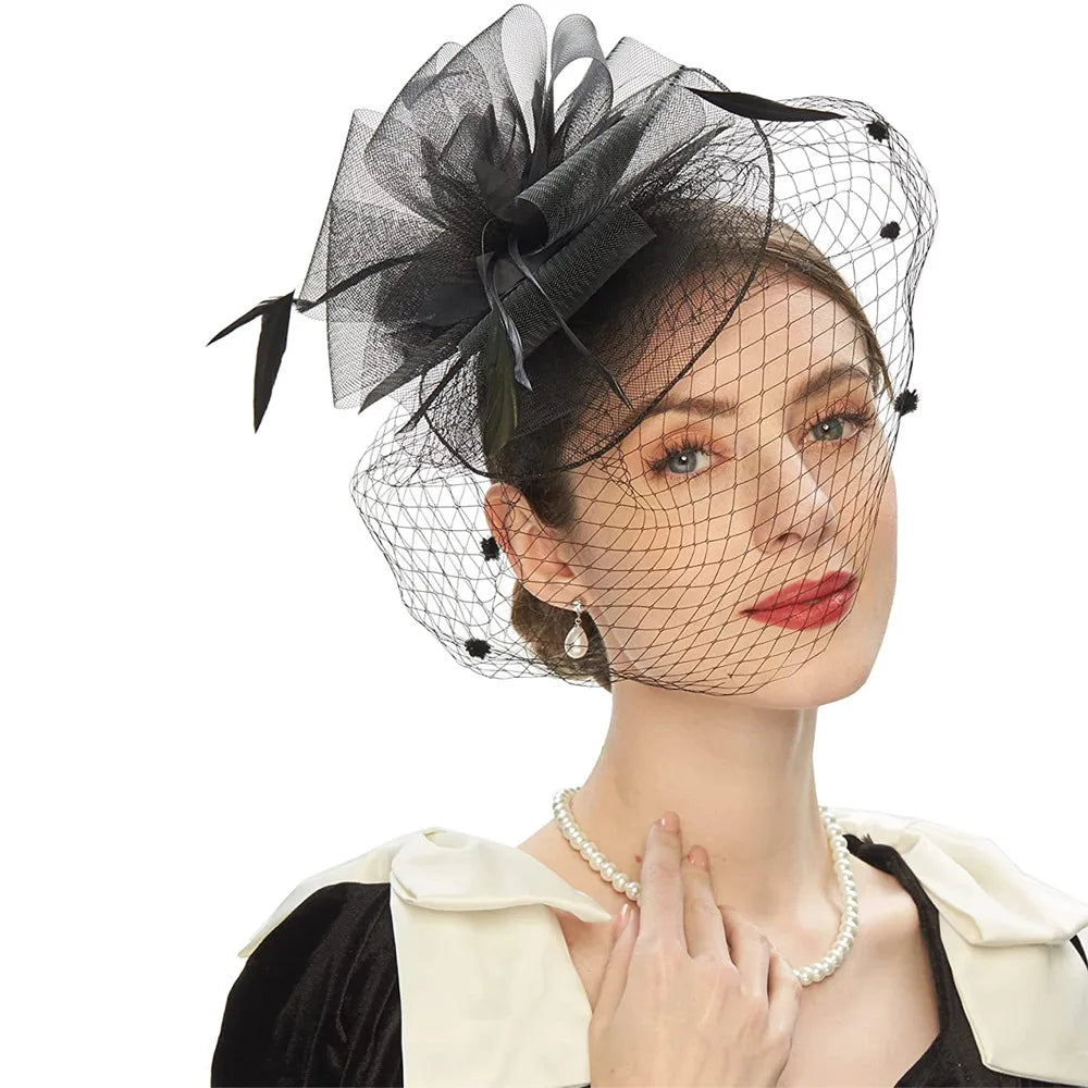 HZO-23019 Feather Satin Kentucky Derby Tea Party Hat Headband Wedding Church Bridal Headwear for Women Girls