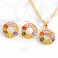 18k Gold Plated Multi-Zircon Colours Flower  Earing and Necklace Set