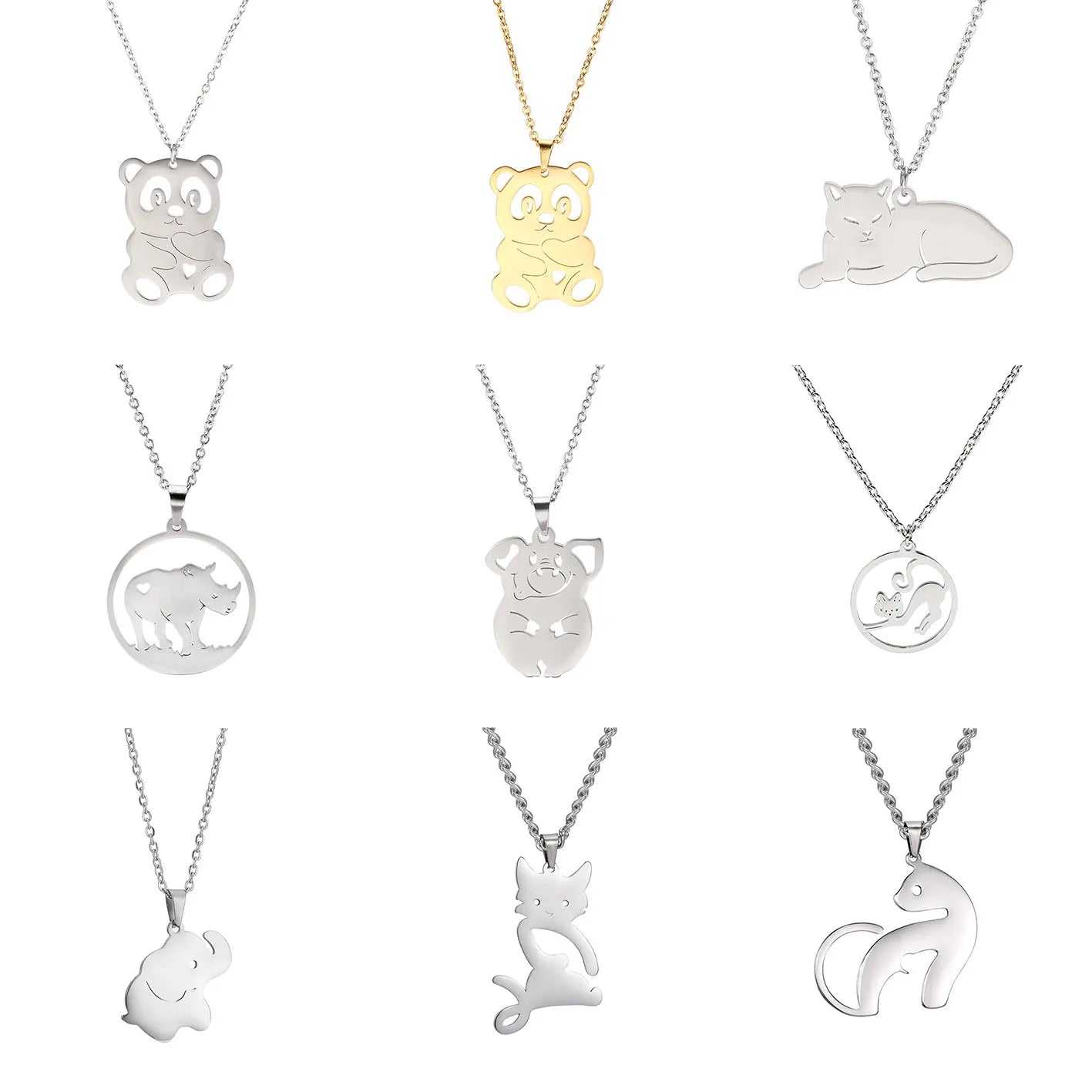 Elephant Charm Necklace for Kids Stainless Steel Gold Chain Necklace 2021 Animal Wholesale Panda Elephant Necklace Jewelry