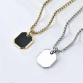Men's Stainless Steel Pendant Necklace Gold Plating Square Resin Oil Drop Long Link Layering for Sweaters Available Silver Gold