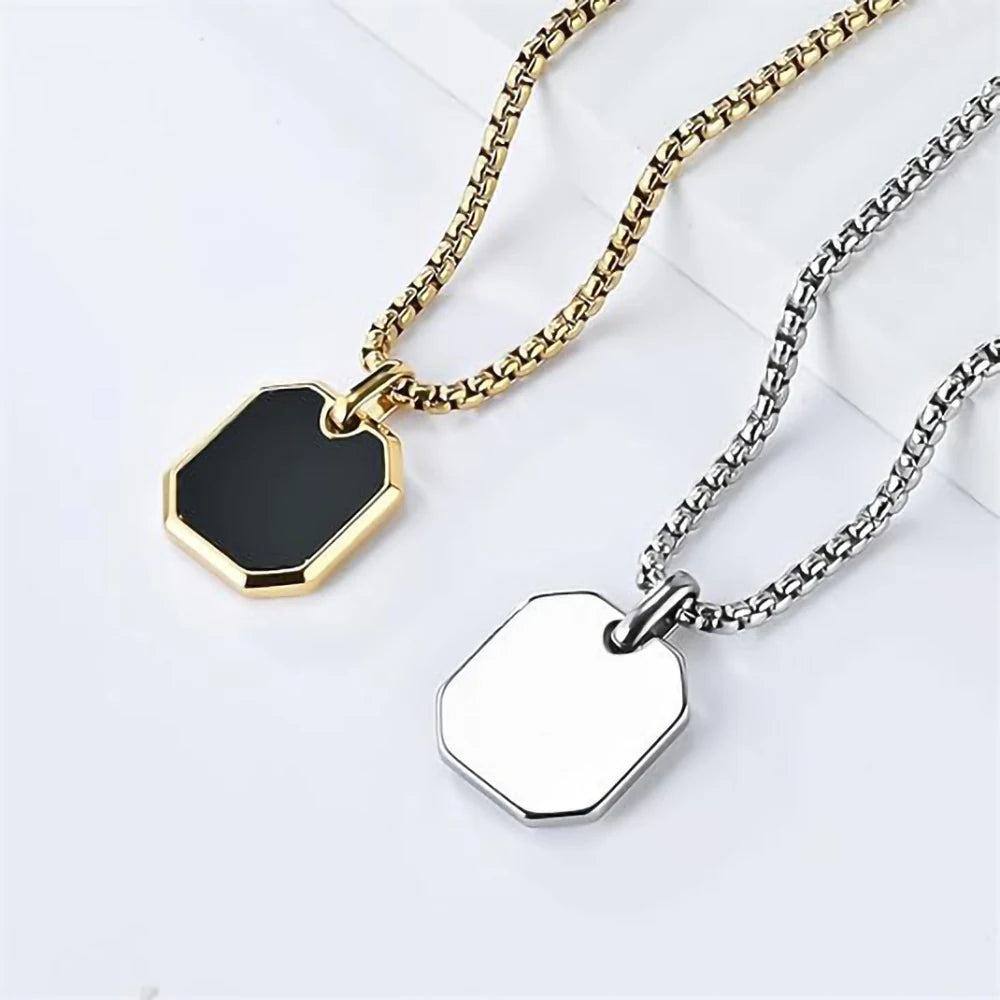 Men's Stainless Steel Pendant Necklace Gold Plating Square Resin Oil Drop Long Link Layering for Sweaters Available Silver Gold