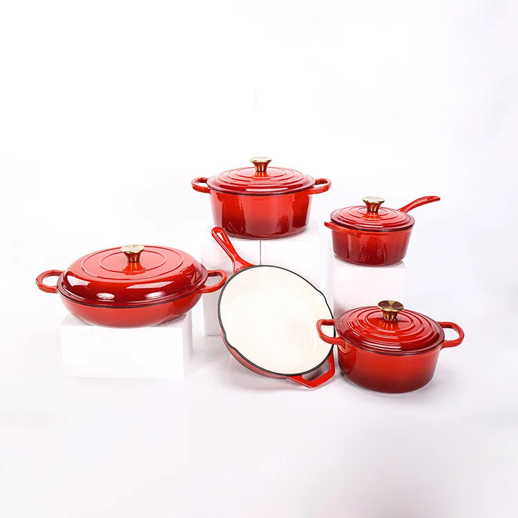 9pcs Non Stick Cast Iron Enamel Dutch Oven Pot Casserole Cooking Pot and Pans Cookware Sets With Lid Factory Multifunctional