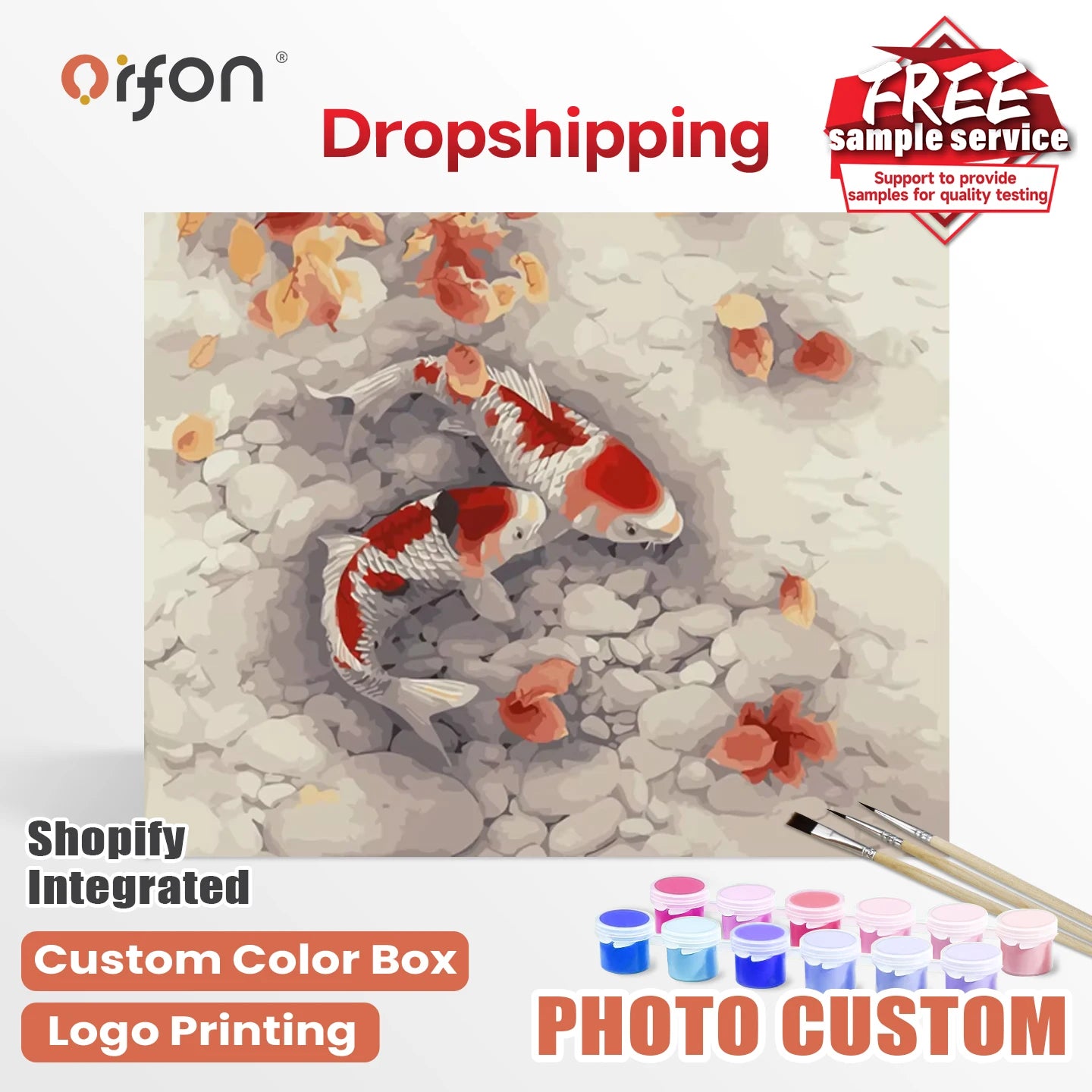 Orfon Dropshipping Koi Fish Playing Among Pebbles & Petals Paint by Numbers Kit - Serene Zen Koi Art for Home Decor DIY Craft