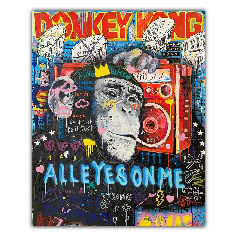 Banksy Graffiti Canvas Wall Art Monkey All Eyes on Me Positive Affirmations Portrait Luxury 40x50cm Decor Kids Bathroom