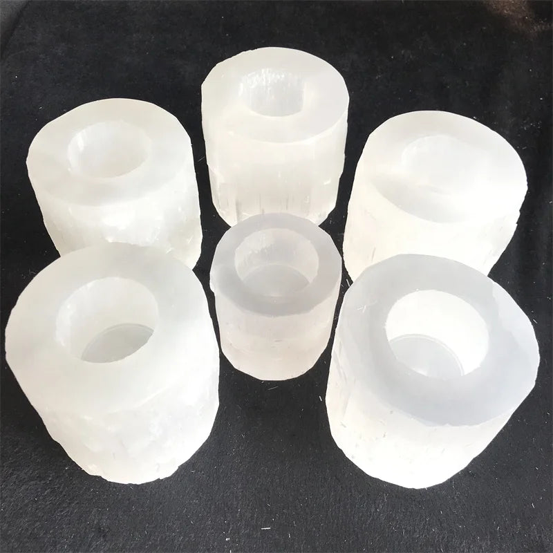 Wholesale Natural White Round Selenite Candlestick Healing Crystal Ore Gift Home Decor Feng Shui