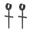 Stainless Steel Large Cross Dangle Huggie Hinged Hoop Earrings