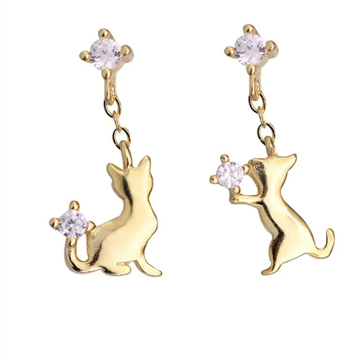 Korean Cute Fashion Pure 925 Sterling Silver Sweet Animal Cat Shaped Stud Earring for Women Girls Gifts
