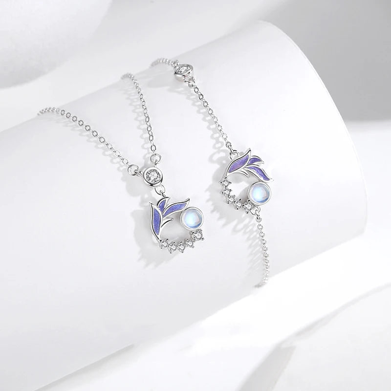 Hot Sale Sterling Silver Luxury Lovely Moonstone Zircon Ins Antique Design Pendant Necklace