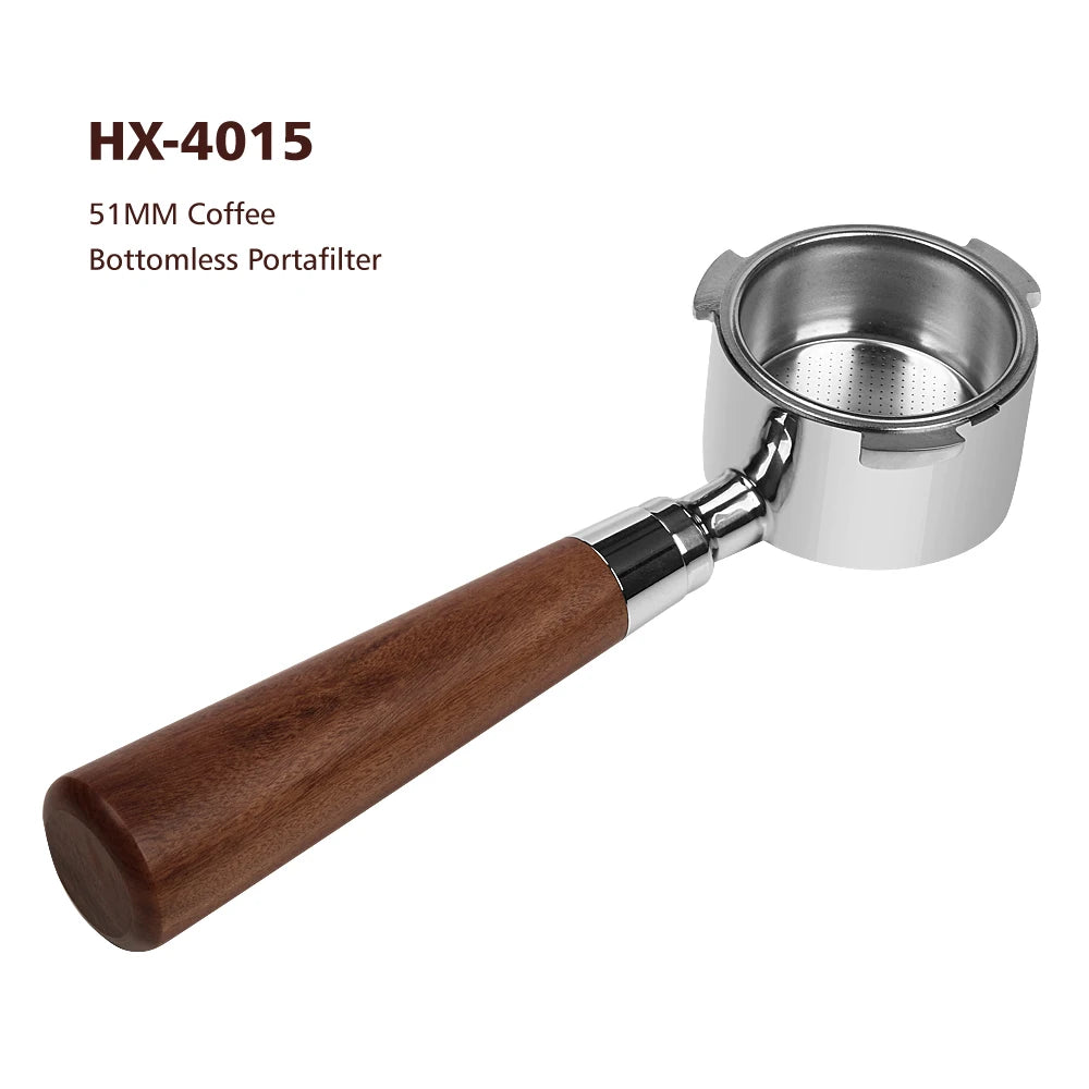 680/685 Wooden Handle Coffee Accessories 51mm 3 Ears 304 Stainless Steel Coffee Bottomless Portafiler Head