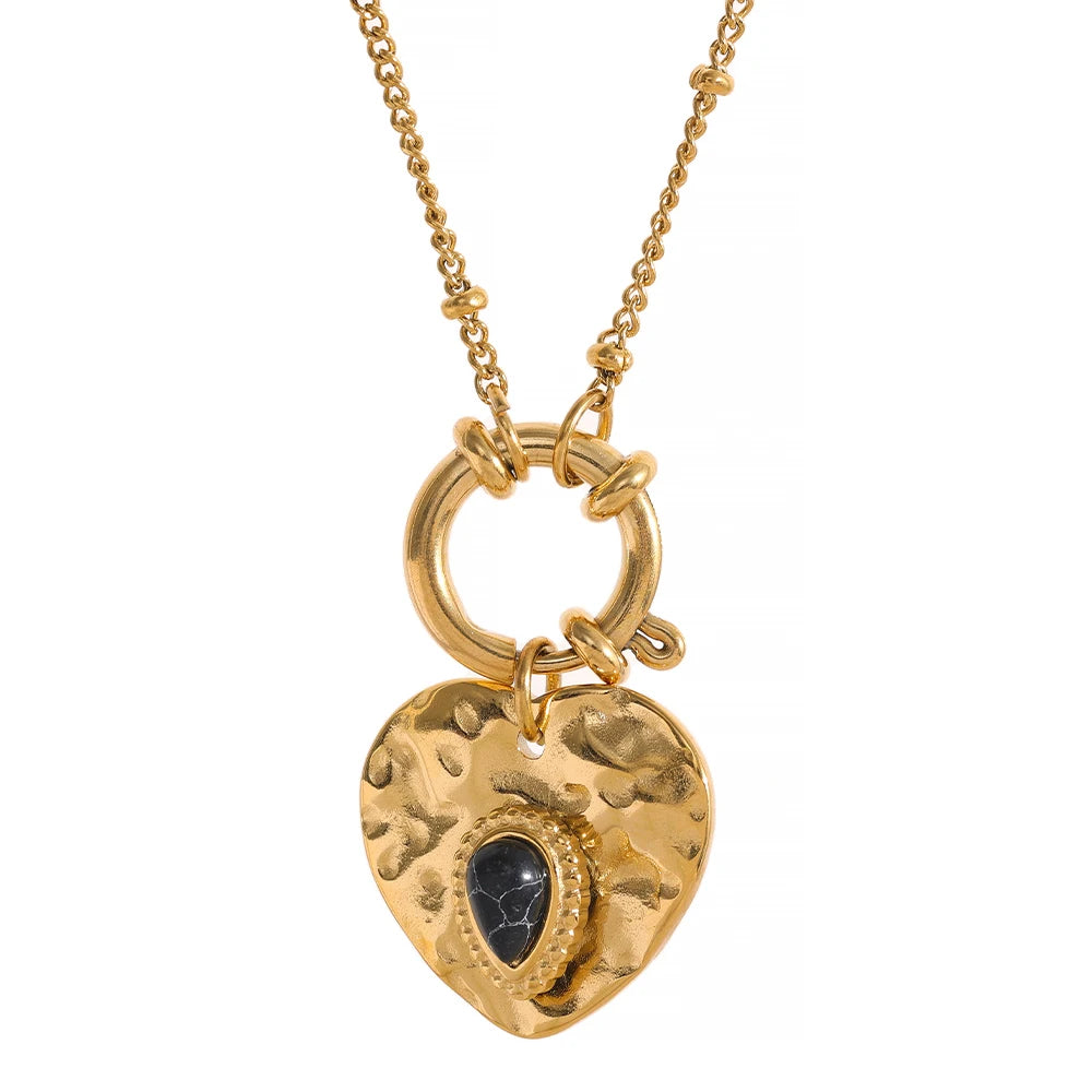 JINYOU 538 Charm Vintage Metal Heart Pendant Stainless Steel Necklace Gold Chain Collar Fashion France Trendy Jewelry Bijoux
