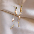Good Luck Jewelry Gold Plated Twist Pearl Zircon Drop Earring Simple Spiral Long Fringe Square Letter Pearl Earrings