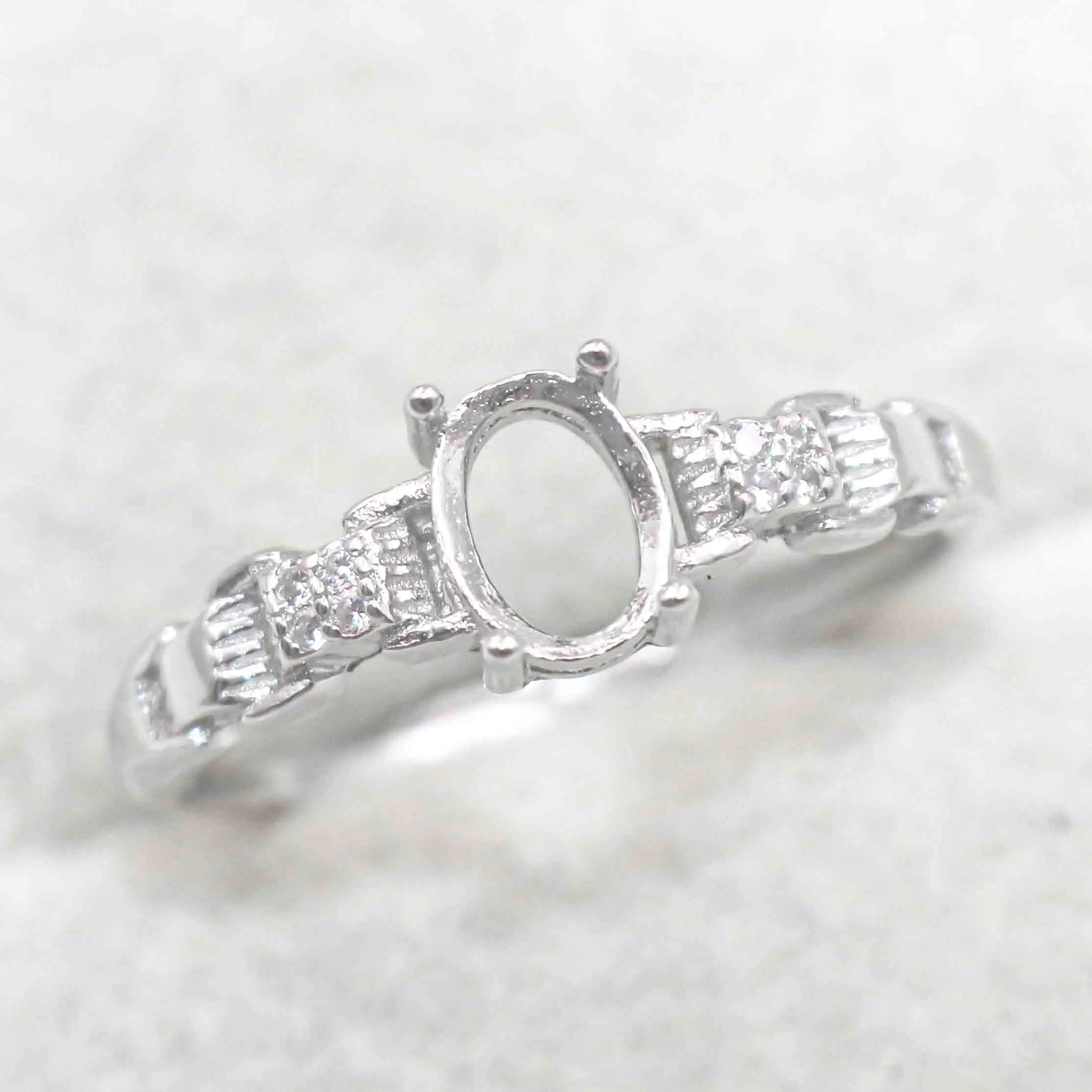 Sterling Silver 5*7mm Semi Mount Ring Frame Empty Blank Support Claw Setting S925 Base Holder Without Center Stone for DIY Inlay