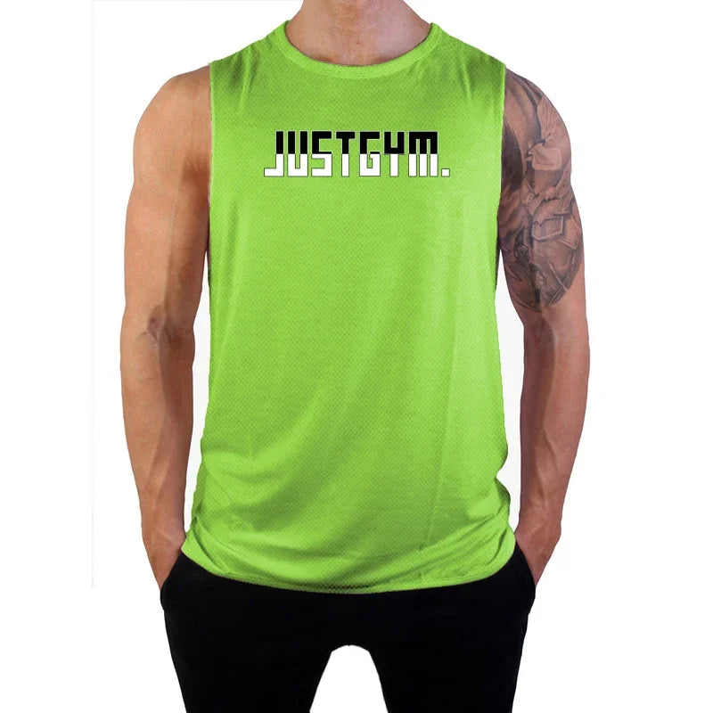 New Brand JUST GYM Tank Tops Mens Mesh Gym Clothing Fitness Sleeveless Tees Quick Dry Basketball Jerseys Running Sports Vest